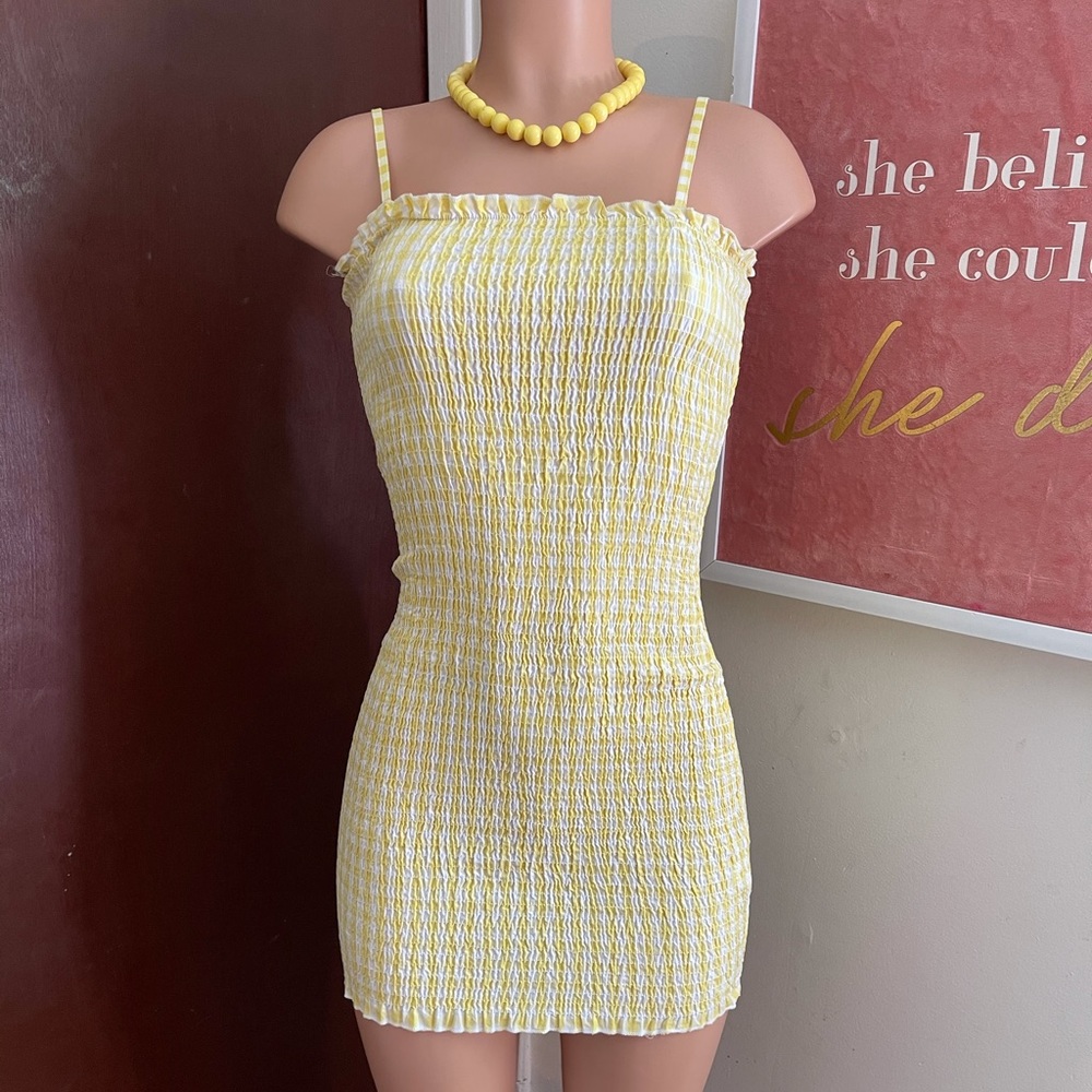 Retro Yellow Ruched Polka Dot Dress